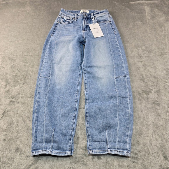 Walker Rose x Risen Jeans Barrel Leg High Rise Women 3/26 Salt Tree Stretch - Picture 3 of 16